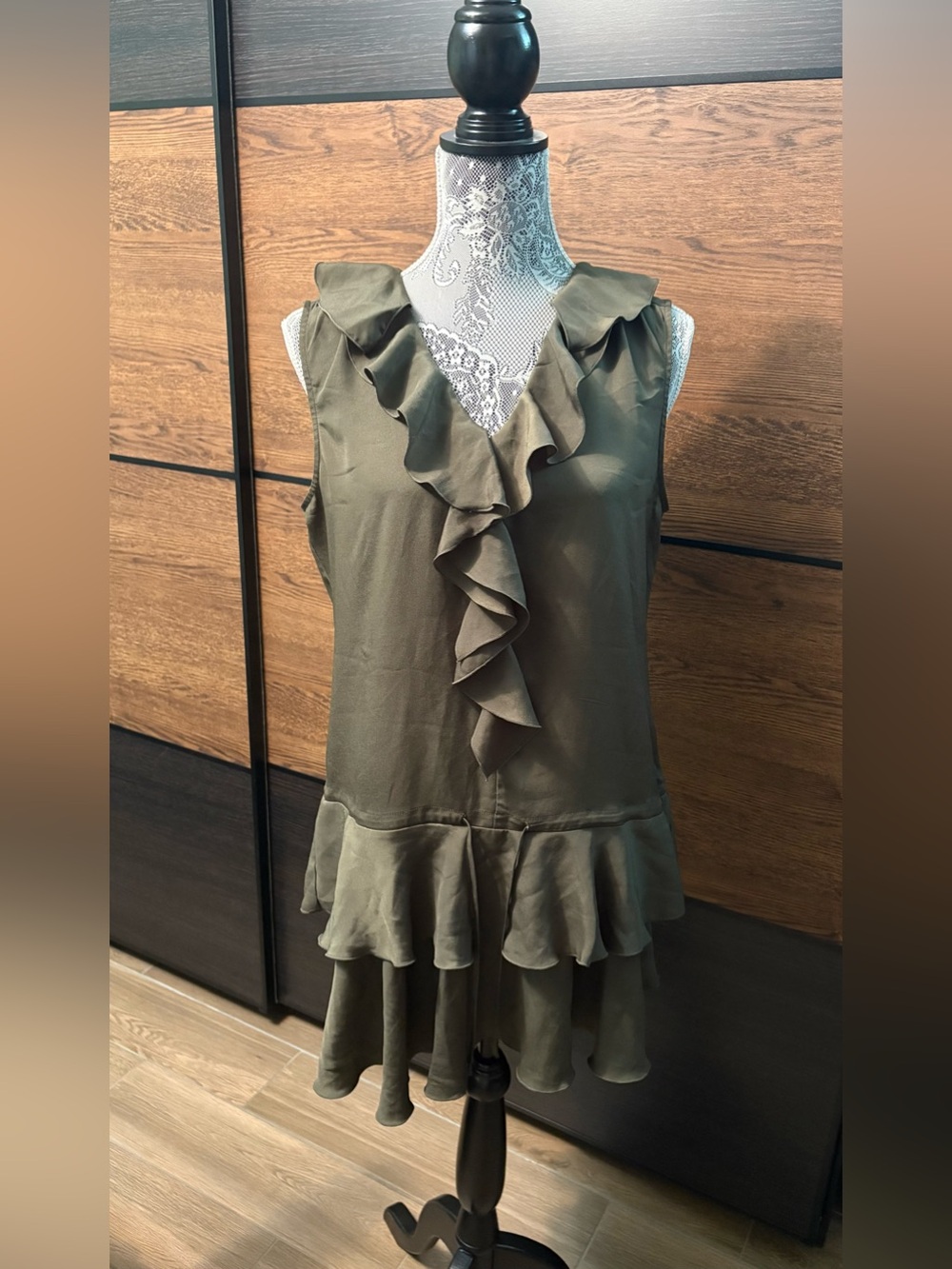 Jacob Olive Ruffle Sleeveless Top